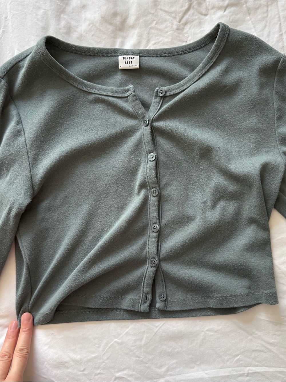 Aritzia Sunday Best Dusty Sage Button-Front Crop Cardigan